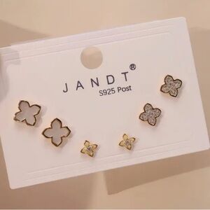 JANDT Sterling 925 Gold and Silver Tone Flower Earrings Trio